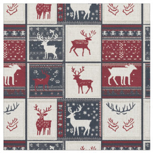 Nordic Christmas Patchwork   Knitted Reindeer Fabric