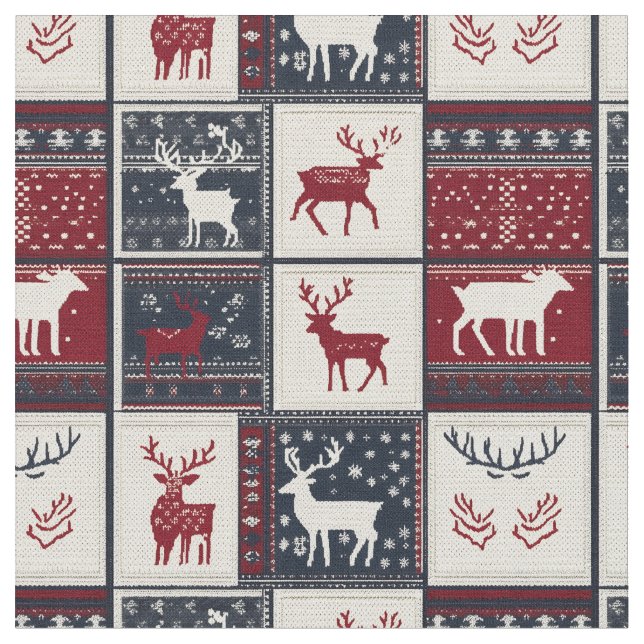 Nordic Christmas Patchwork | Knitted Reindeer Fabric (Close Up)