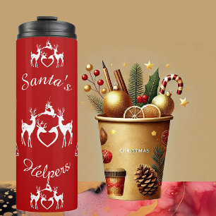Nordic Christmas Reindeers White Santa Helpers Red Thermal Tumbler