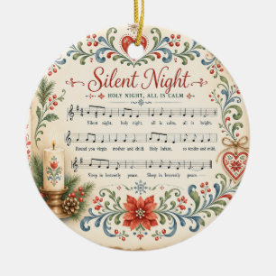 Nordic Christmas Rosemaling Silent Night Photo Ceramic Tree Decoration