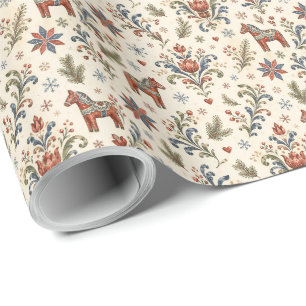 Nordic Christmas Rosemaling Wrapping Paper