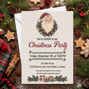Nordic Christmas Santa Portrait with Fir Holiday Invitation