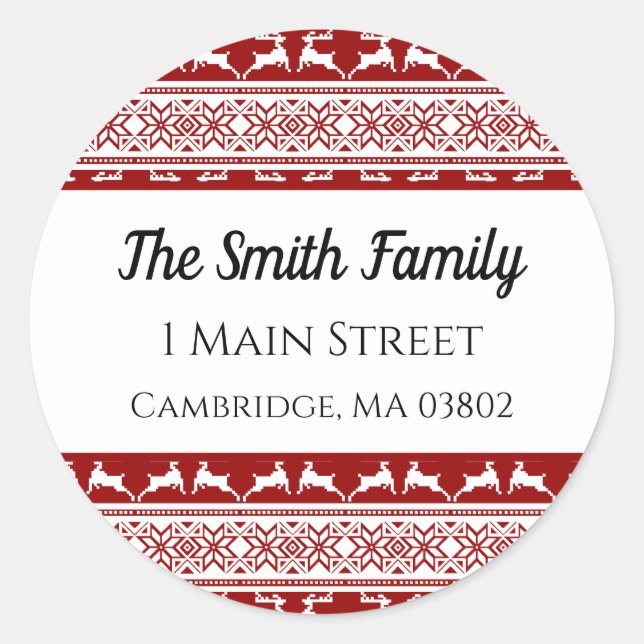 Nordic Christmas Scandinavian Reindeer Address Classic Round Sticker (Front)