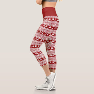 Nordic Christmas Scandinavian Reindeer Capri Leggings