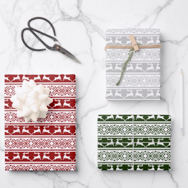 Nordic Christmas Scandinavian Reindeer Wrapping Paper Sheet (Front)