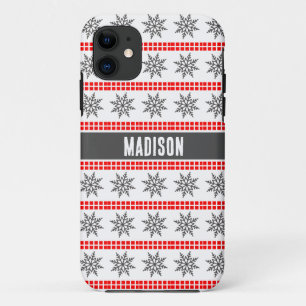 Nordic Christmas snowflake pattern grey red white iPhone 11 Case