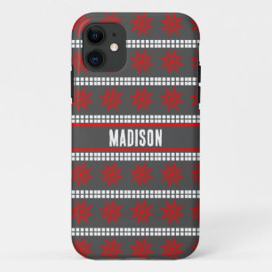 Nordic Christmas snowflake pattern grey red white iPhone 11 Case