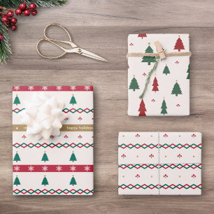 Nordic Christmas Snowflake & Tree  Wrapping Paper Sheet