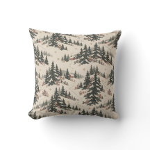 Nordic Christmas Snowy Forest Red Cabin Pattern