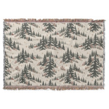 Nordic Christmas Snowy Forest Red Cabin Pattern