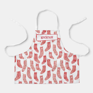 Nordic Christmas Stockings Red & White Custom Name Apron