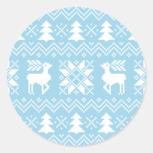 Nordic Christmas Sweater Inspired Blue Pattern Classic Round Sticker