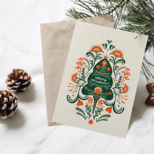 Nordic Christmas tree with Scandinavian ornaments Holiday Card