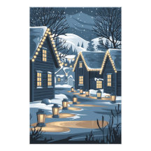 Nordic Christmas Village Art Scandinavian Winter