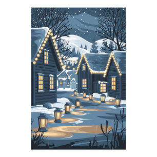 Nordic Christmas Village Art Scandinavian Winter Photo Print
