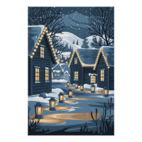 Nordic Christmas Village Art Scandinavian Winter 