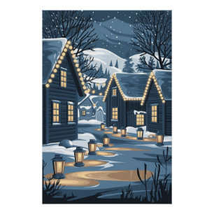 Nordic Christmas Village Art Scandinavian Winter  Poster
