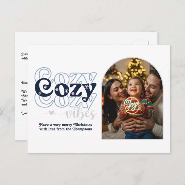 Nordic Cool Cosy Vibes Retro Christmas Photo Holiday Postcard (Front/Back)