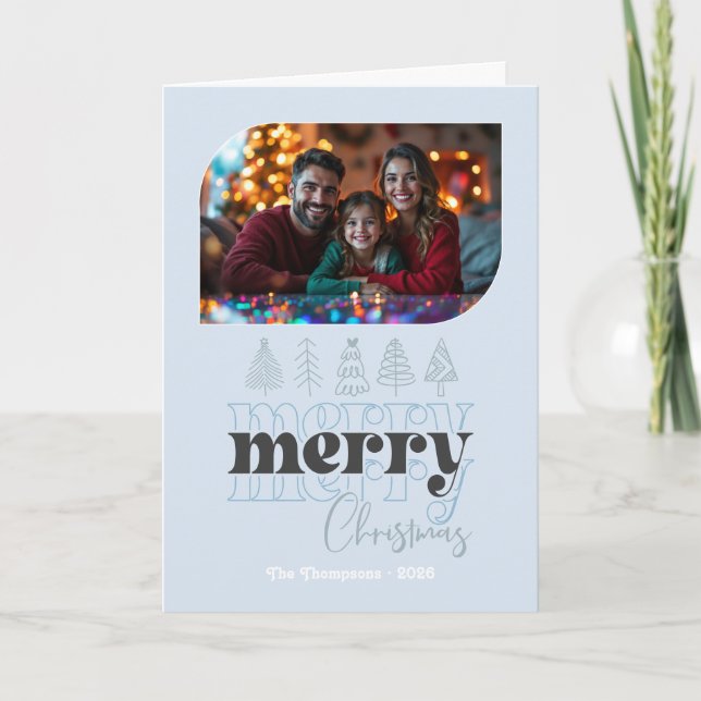 Nordic Cool Hand Drawn Merry Christmas Photo Holiday Card (Front)