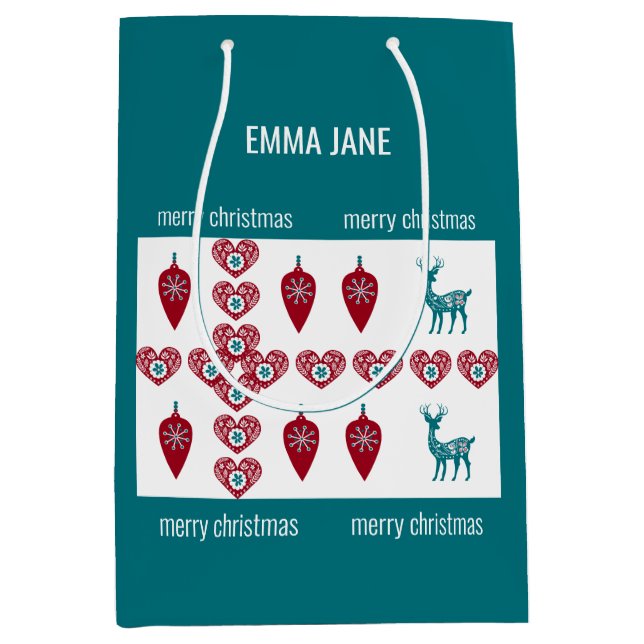 Nordic Cross Reindeer Scandinavian Merry Xmas  Medium Gift Bag (Front)