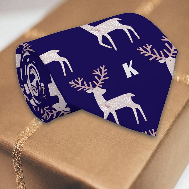Nordic Deer Deep Blue Personalise Initial Tie (Creator Uploaded)