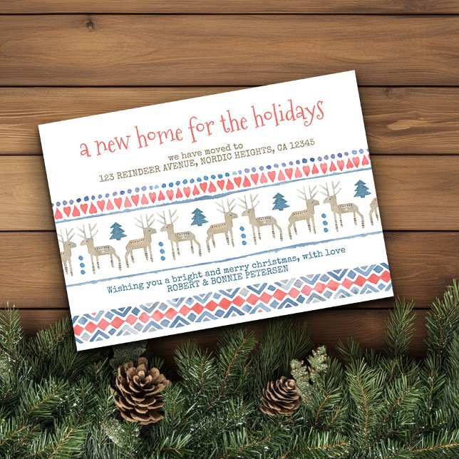 Nordic Deer New Home for the Holidays Moving Announcement (Nordic New Home for the Holidays Card from Holiday Moving Announcements Collection by Darling & May)