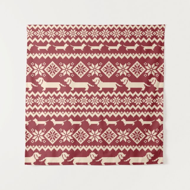 Nordic Dog: Quirky Illustration Pattern. Tapestry (Front)