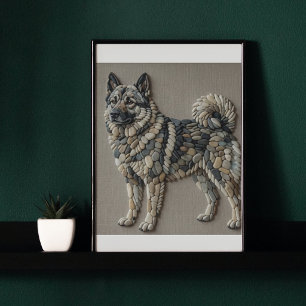Nordic Elkhound Natural Pebble Stone Mosaic Wall   Poster