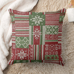Nordic Fair Isle Christmas Red Green Knit Cushion