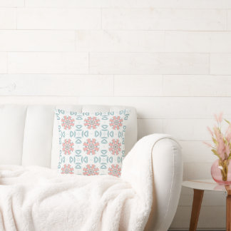 Nordic Floral Inspired Geometric White Coral Aqua Cushion