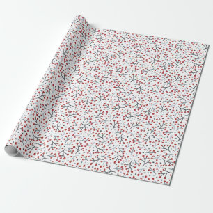 Nordic Folk Art Berry Branches Red Blue Christmas Wrapping Paper