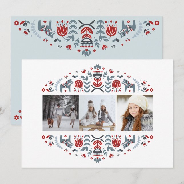 Nordic Folk Art | Christmas Holidays Multi Photo Holiday Card (Front/Back)