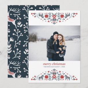 Nordic Folk Art   Christmas Holidays Photo Holiday Card