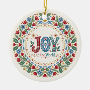 Nordic Folk Art Christmas Joy Ceramic Tree Decoration