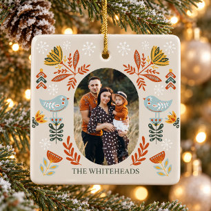 Nordic Folk Art Christmas Photo Ceramic Ornament