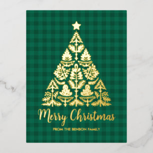 Nordic Folk Art Christmas Tree in Gold  Foil Holiday Postcard