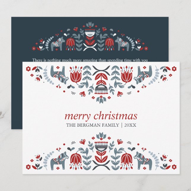 Nordic Folk Art | Dala Horse Christmas Holidays Holiday Card (Front/Back)