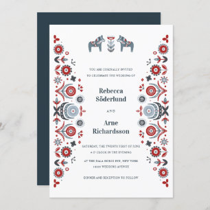 Nordic Folk Art Dala Horse Scandinavian Wedding Invitation