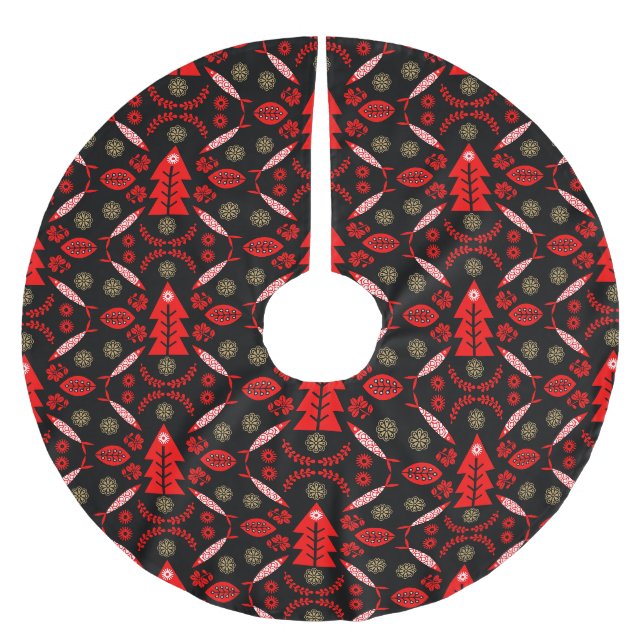 Nordic Folk Art Fish Brushed Polyester Tree Skirt (Front)