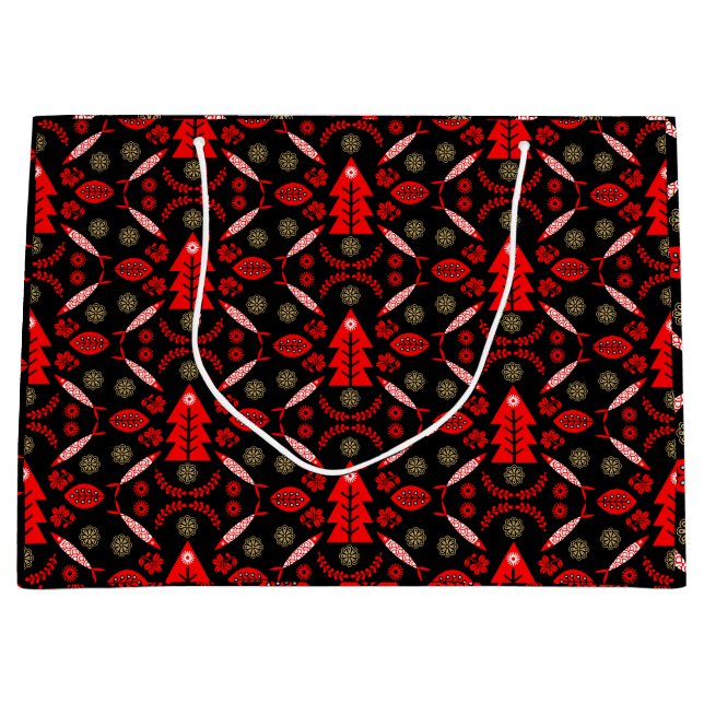 Nordic Folk Art Fish Large Gift Bag (Front)