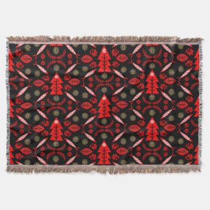 Nordic Folk Art Fish Throw Blanket