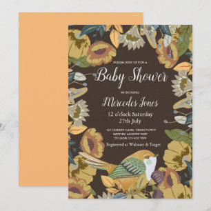 Nordic Folk Art Floral Bird Baby Shower Invitation