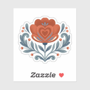 Nordic Folk Art Heart Sticker - Red and Navy Flora