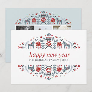 Nordic Folk Art   New Year Christmas 3 Photo Holiday Card