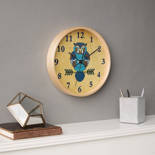 Nordic Folk Art Owl Clock (Office)