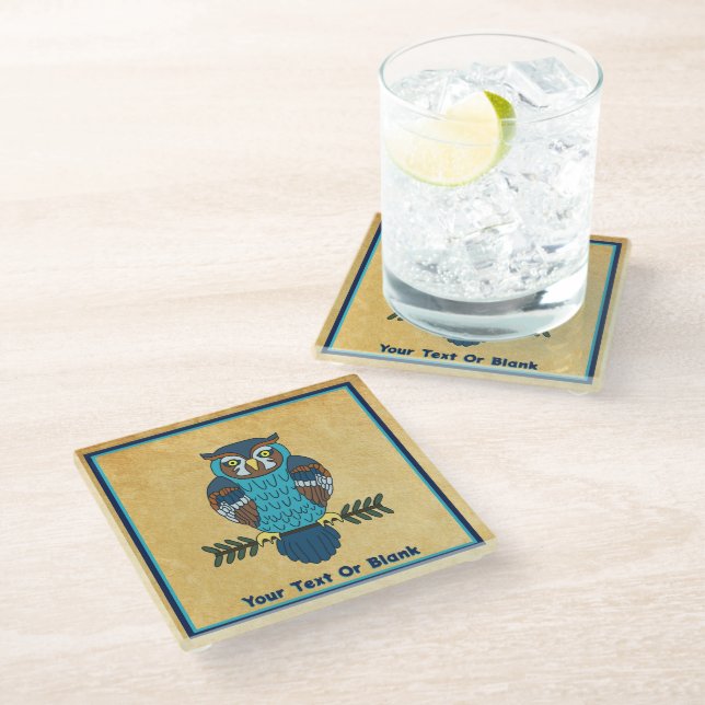 Nordic Folk Art Owl Glass Coaster (Angled)