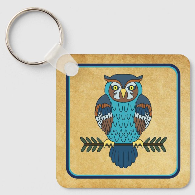 Nordic Folk Art Owl Key Ring (Front)