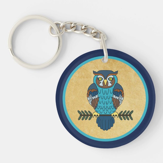 Nordic Folk Art Owl Key Ring (Front)