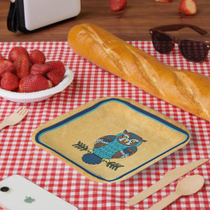 Nordic Folk Art Owl Paper Plate