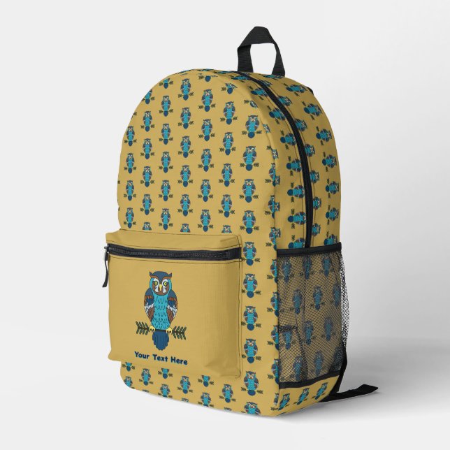 Nordic Folk Art Owl Printed Backpack (Back Corner Right)